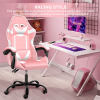 Racing Video Backrest and Seat Height Recliner Gaming Office High Back Computer Ergonomic Adjustable Swivel Chair, Without footrest, Pink/White