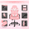 Racing Video Backrest and Seat Height Recliner Gaming Office High Back Computer Ergonomic Adjustable Swivel Chair, Without footrest, Pink/White