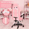 Racing Video Backrest and Seat Height Recliner Gaming Office High Back Computer Ergonomic Adjustable Swivel Chair, Without footrest, Pink/White