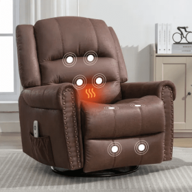 Massage Rocker Recliner Chair Rocking Chairs for Adults Oversized with USB Charge Port Soft Features a Manual Massage and Heat. - BROWN