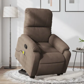 Stand-up Massage Recliner Chair Brown Microfiber Fabric