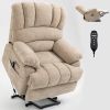 23" Seat Width and High Back Large Size Beige Chenille Power Lift Recliner Chair with 8-Point Vibration Massage and Lumbar Heating