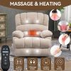 23" Seat Width and High Back Large Size Beige Chenille Power Lift Recliner Chair with 8-Point Vibration Massage and Lumbar Heating