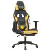 Massage Gaming Chair with Footrest Black & Gold Faux Leather