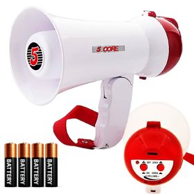 5 CORE Megaphone Bull Horn 15W Loudspeaker Portable PA Horn w Volume Control Siren Alarm Noise Maker Bullhorn for Sporting Event Party Crowd Control