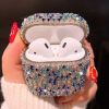 Blue Bling Bling Rhinestone Earphone Case Wireless Bluetooth Earbuds Headphones Storage Hard Case