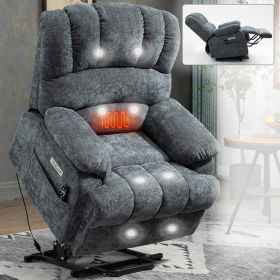 Power Lift Recliner Chair Large Size - Blue Chenille with 8-Point Vibration Massage and Lumbar Heating with 23" Seat Width and High Back