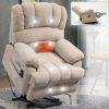 23" Seat Width and High Back Large Size Beige Chenille Power Lift Recliner Chair with 8-Point Vibration Massage and Lumbar Heating