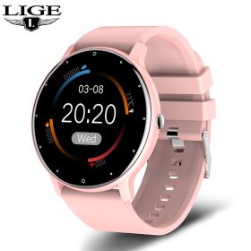 Smartwatch Full Touch Screen Sport Fitness Watch IP67 Waterproof Bluetooth For Android ios  - Unisex (Ships From: China, Color: Pink)