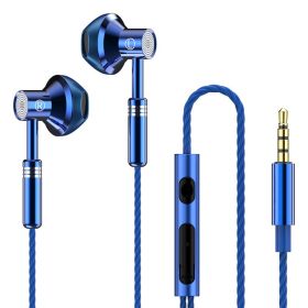 Headphon Headset 9D Stereo Earphones Mic In-ear Wired Headphones Bass Wire Earphon Earbud Phone Headset With Microphone (Color: Blue)