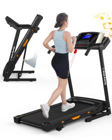 FYC Folding Treadmill - Walking, Jogging, Running Machine-Incline 330LBS Weight Capacity-Compact with LED Display-Easy Assembly (Color: orange)