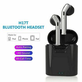 Bluetooth 5.0 Earbuds Headphones Wireless Noise Canceling In-Ear Waterproof (Color: Black)