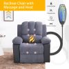 Corduroy + PU material thickened with side pockets armrests ergonomic power sofa chair with 8-point massage heating function