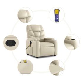 Stand up Massage Recliner Chair Cream Faux Leather (Color: Cream)