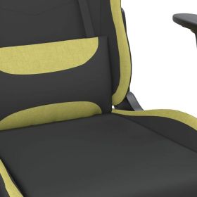 Massage Gaming Chair with Footrest Black and Light Green Fabric (Color: green)