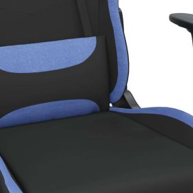 Massage Gaming Chair with Footrest Black and Blue Fabric (Color: Blue)