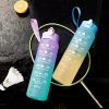 32oz/900mL Motivational Water Bottle with Straw & Time Marker; Daily Water Intake Bottle with Carrying Strap-Fitness/Gym/School/Mountain Climbing/Etc